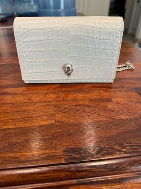 Alexander McQueen Skull Wallet on Chain Croc Embossed “New Bone” NWT